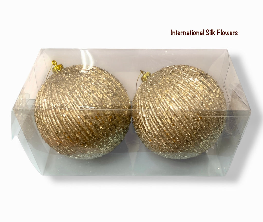 5.9'' Glitter Beaded Ball Ornament ( 206640- Champagne )