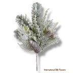 15" Snowed Pine Cone/Cedar/Pine Spray ( YSS636-WH/GR )