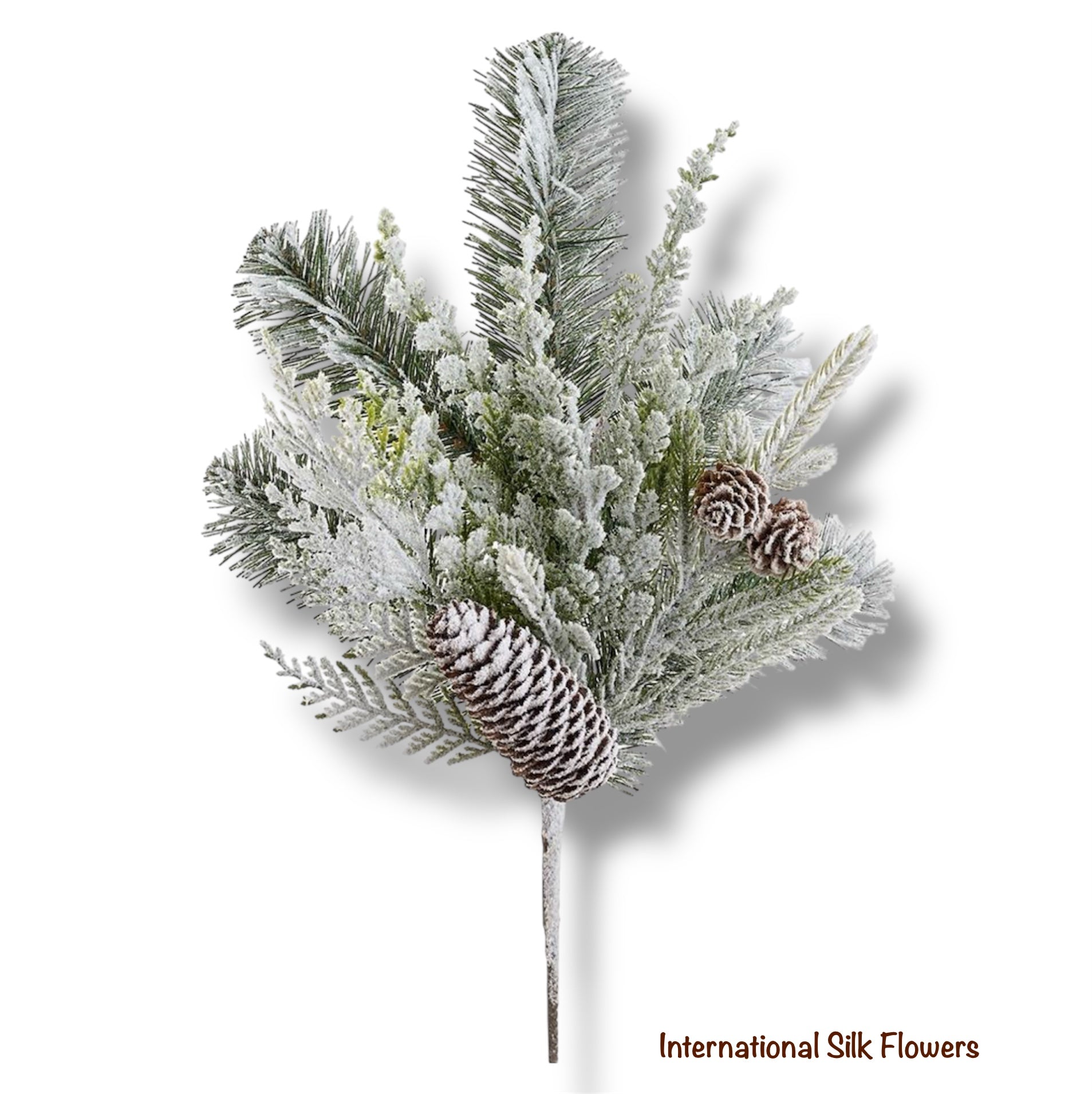 15" Snowed Pine Cone/Cedar/Pine Spray ( YSS636-WH/GR )