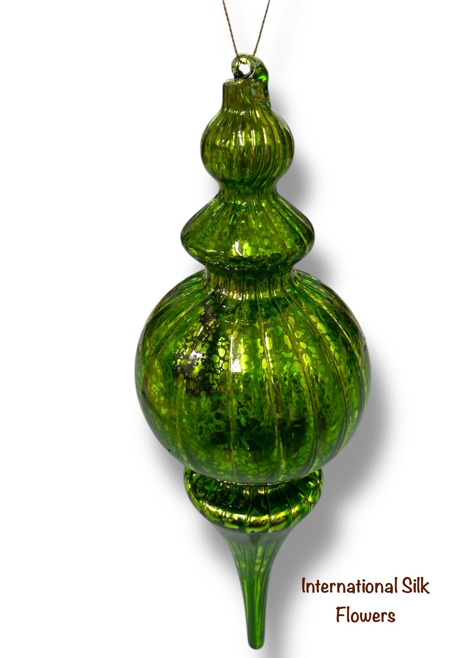 9.06'' FINIAL GLASS ORNAMENT ( 302059-ANTIQUE GREEN )