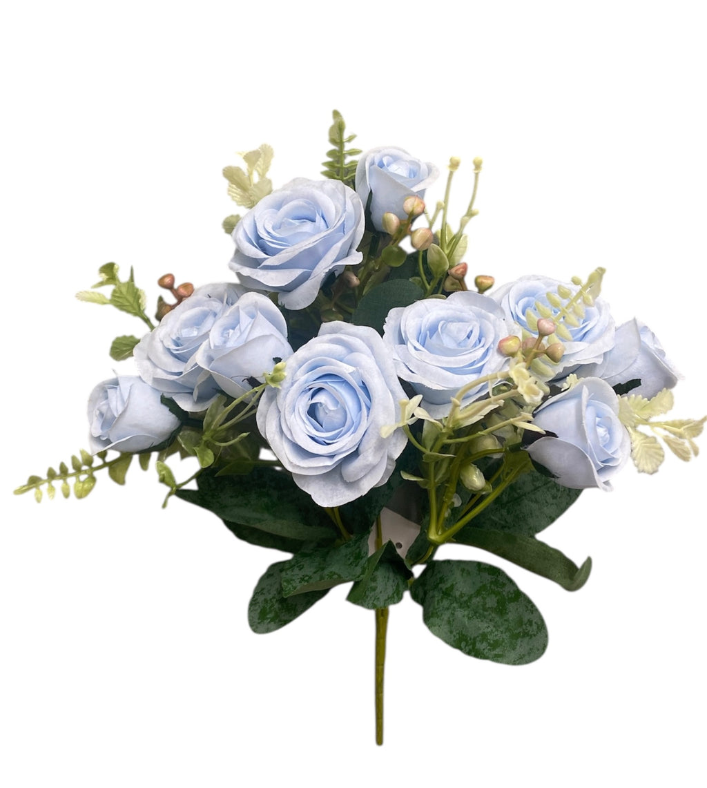 12'' Small Open Rose Bush ( INT1522-#9 Light Blue )