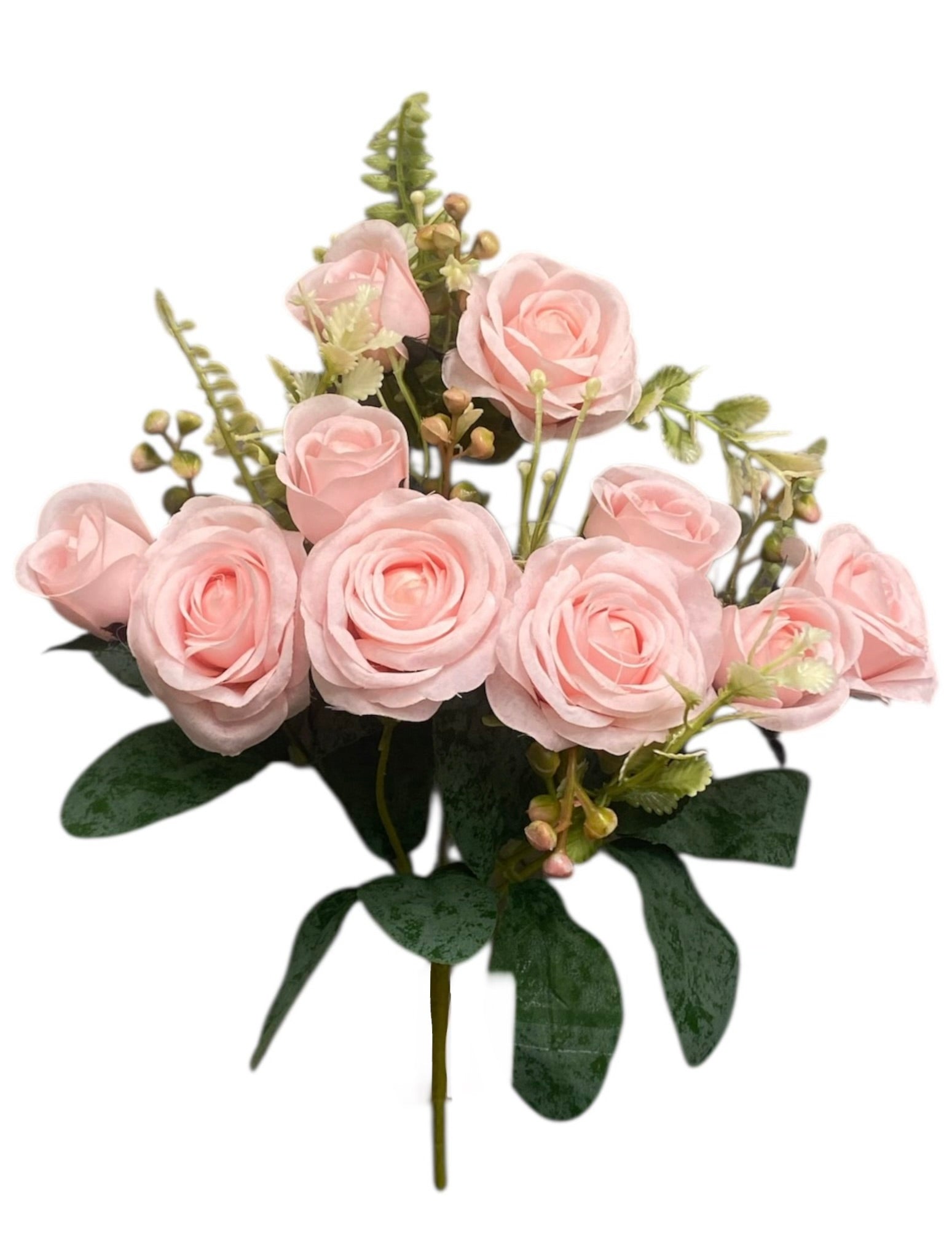 12'' Small Open Rose Bush ( INT1522-#6 Light Pink )