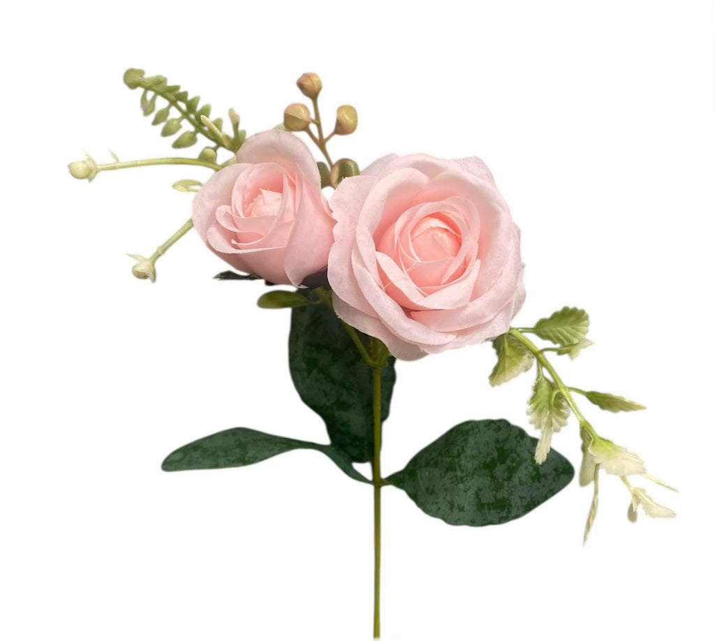12'' Small Open Rose Bush ( INT1522-#6 Light Pink )