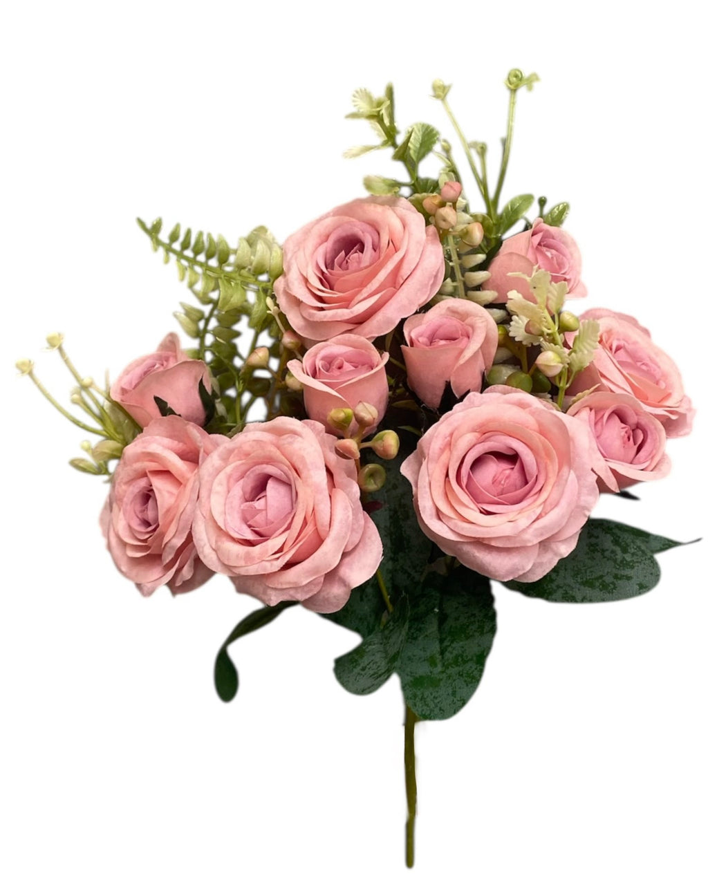 12'' Small Open Rose Bush ( INT1522-#10 Dusty Pink )