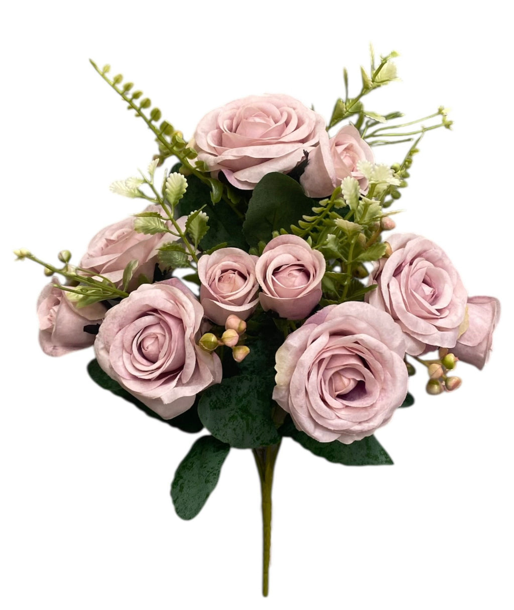 12'' Small Open Rose Bush ( INT1522-#14 Dusty Lavender)