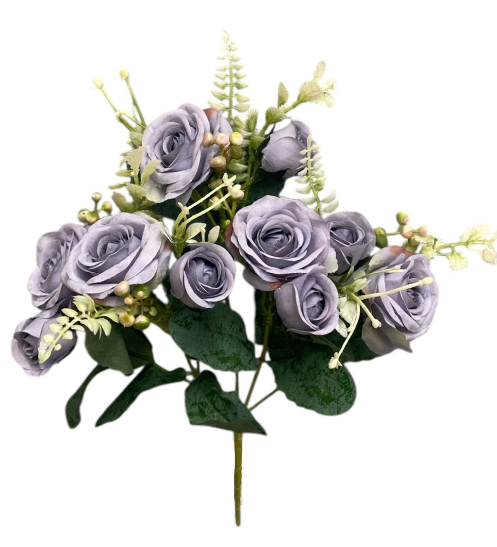 12'' Small Open Rose Bush ( INT1522-#4 Grey Blue )