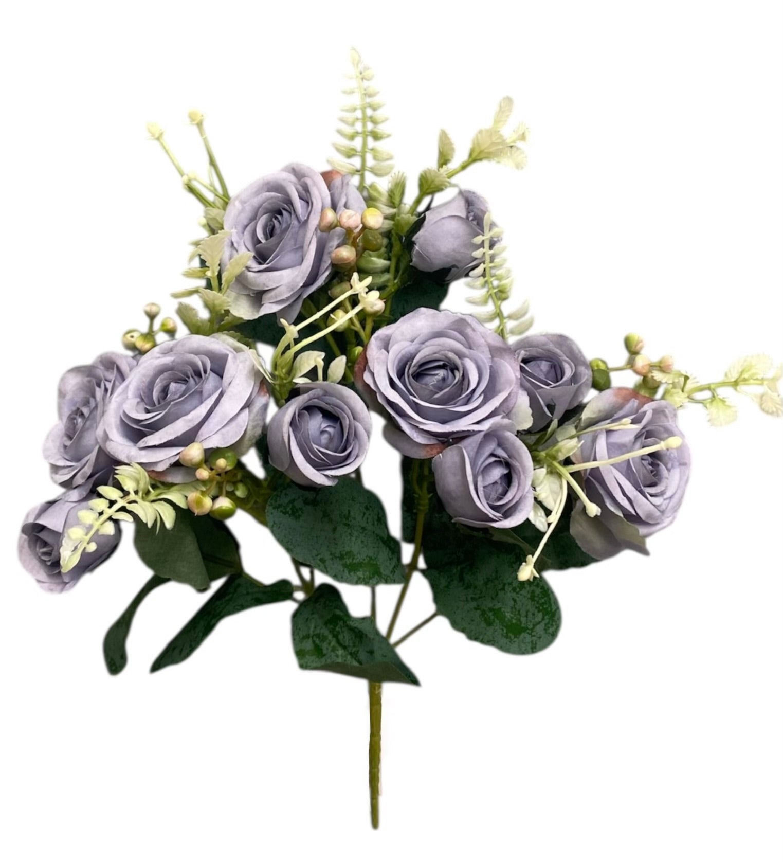 12'' Small Open Rose Bush ( INT1522-#4 Grey Blue )