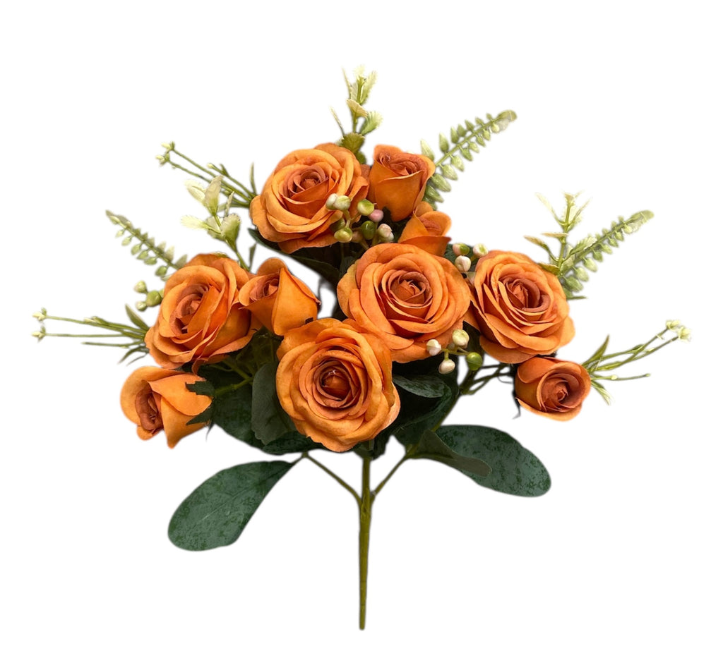 12'' Small Open Rose Bush ( INT1522-#13 Flame )