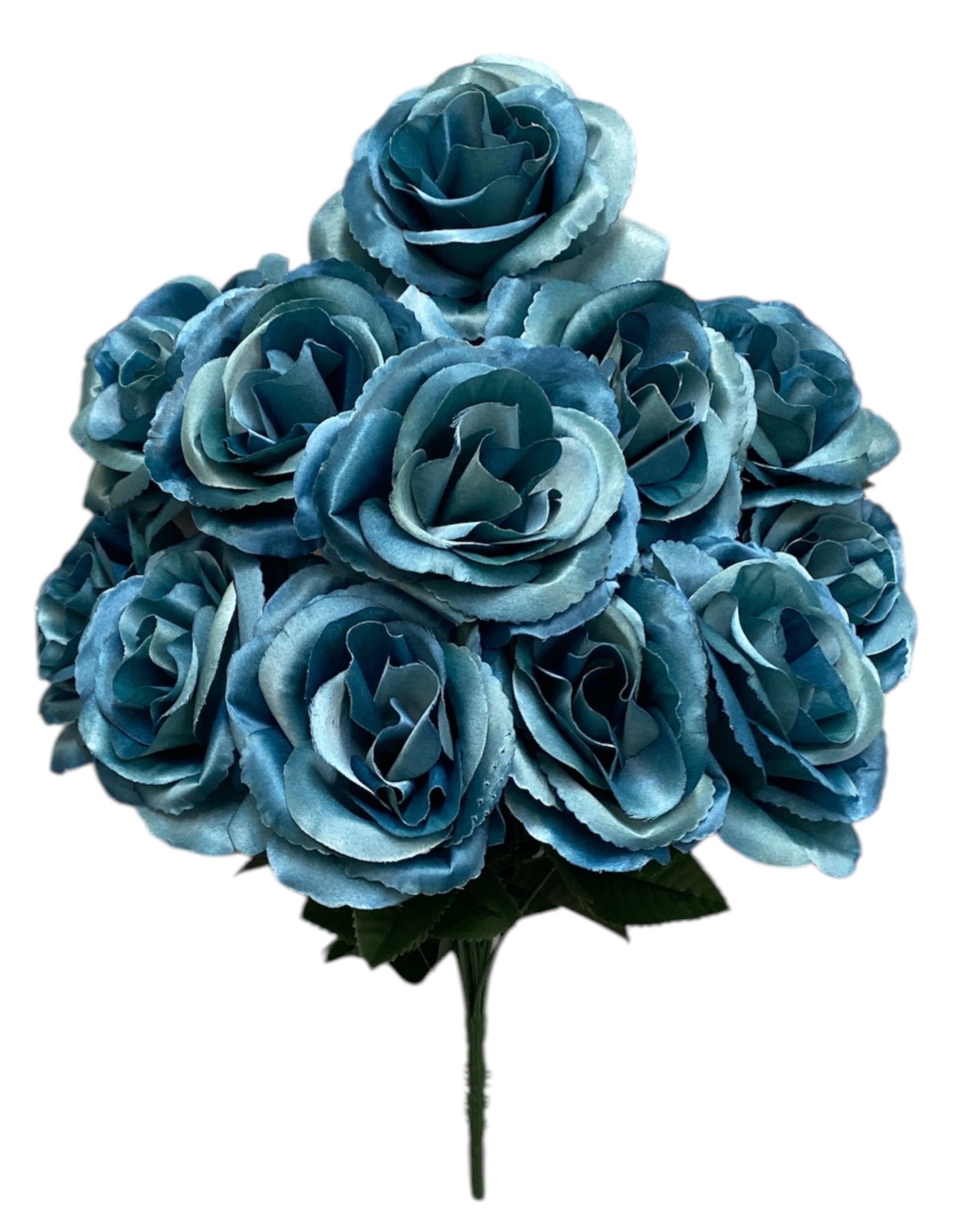 17" Satin Open Rose Bush ( INT398-#38 Teal )