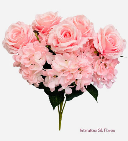 23'' Deluxe Silk Rose Hydrangea Mix Bush ( B1501-New Pink )