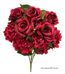 23'' Deluxe Silk Rose Hydrangea Mix Bush ( B1501-Red Black  )
