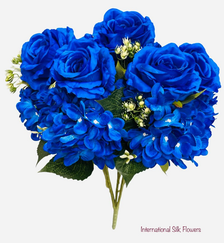 23'' Deluxe Silk Rose Hydrangea Mix Bush ( B1501-2 Tone Blue )