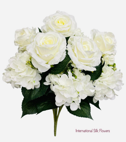 23'' Deluxe Silk Rose Hydrangea Mix Bush ( B1501-Cream )