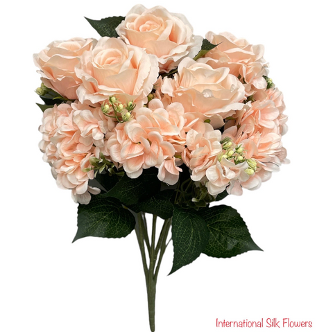 23'' Deluxe Silk Rose Hydrangea Mix Bush ( B1501-Blush )
