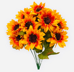 18" Satin Faux Sunflower Bush (INT332-Orange Yellow )