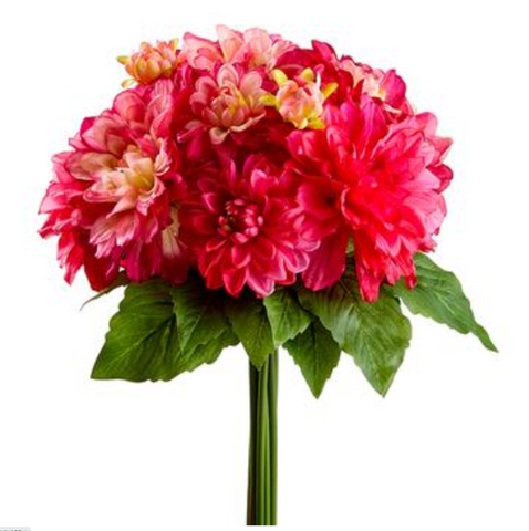 12.5" Faux Dahlia Bouquet ( FBQ041-Pink Fushia )