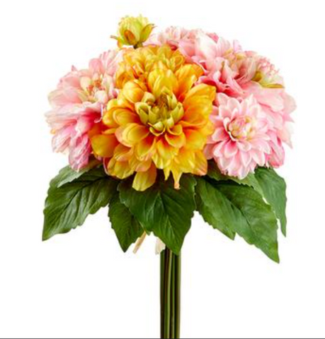 12.5" Faux Dahlia Bouquet ( FBQ041-Yellow Orange )