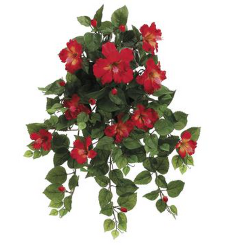 26" Silk Hibiscus Hanging Bush ( FBH216-Red/TO )