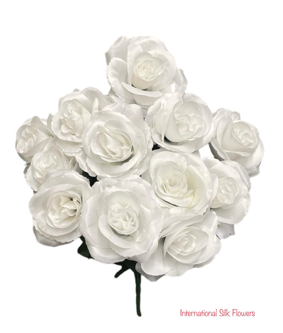 17" Satin Open Rose Bush ( INT398-#9 White )