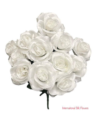17" Satin Open Rose Bush ( INT398-White )