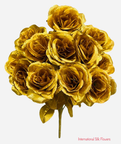 17" Satin Open Rose Bush ( INT398-Gold )