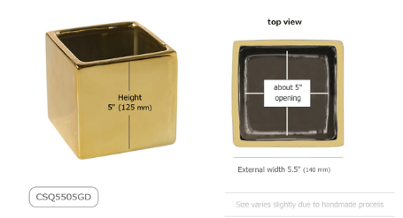 5'' SQUARE CUBE VASE  ( CSQ5505-Gold )