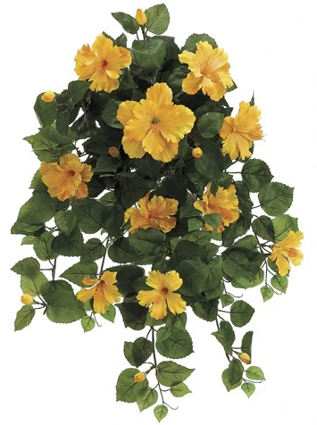 26" Silk Hibiscus Hanging Bush ( FBH216-Yellow )