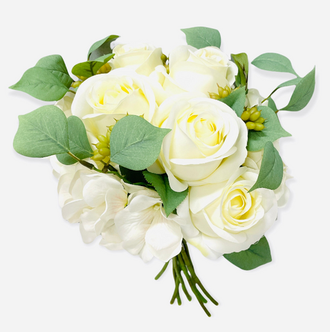 17" Faux Rose Hydrangea Bouquet ( 192039-White )