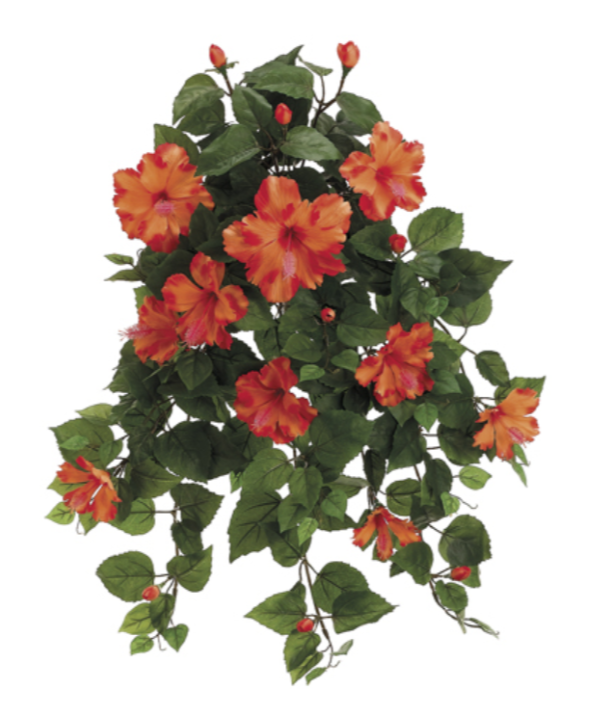26" Silk Hibiscus Hanging Bush ( FBH216-Orange )