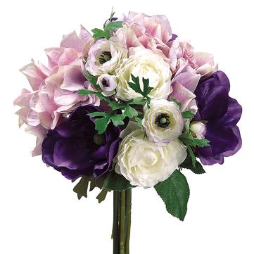 11” Silk Hydrangea Ranunculus Anemone Bouquet ( FBQ063-PU/LV )
