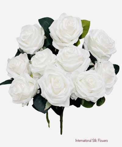 18" Silk Open Rose Bush ( AN10004-Pure White  )