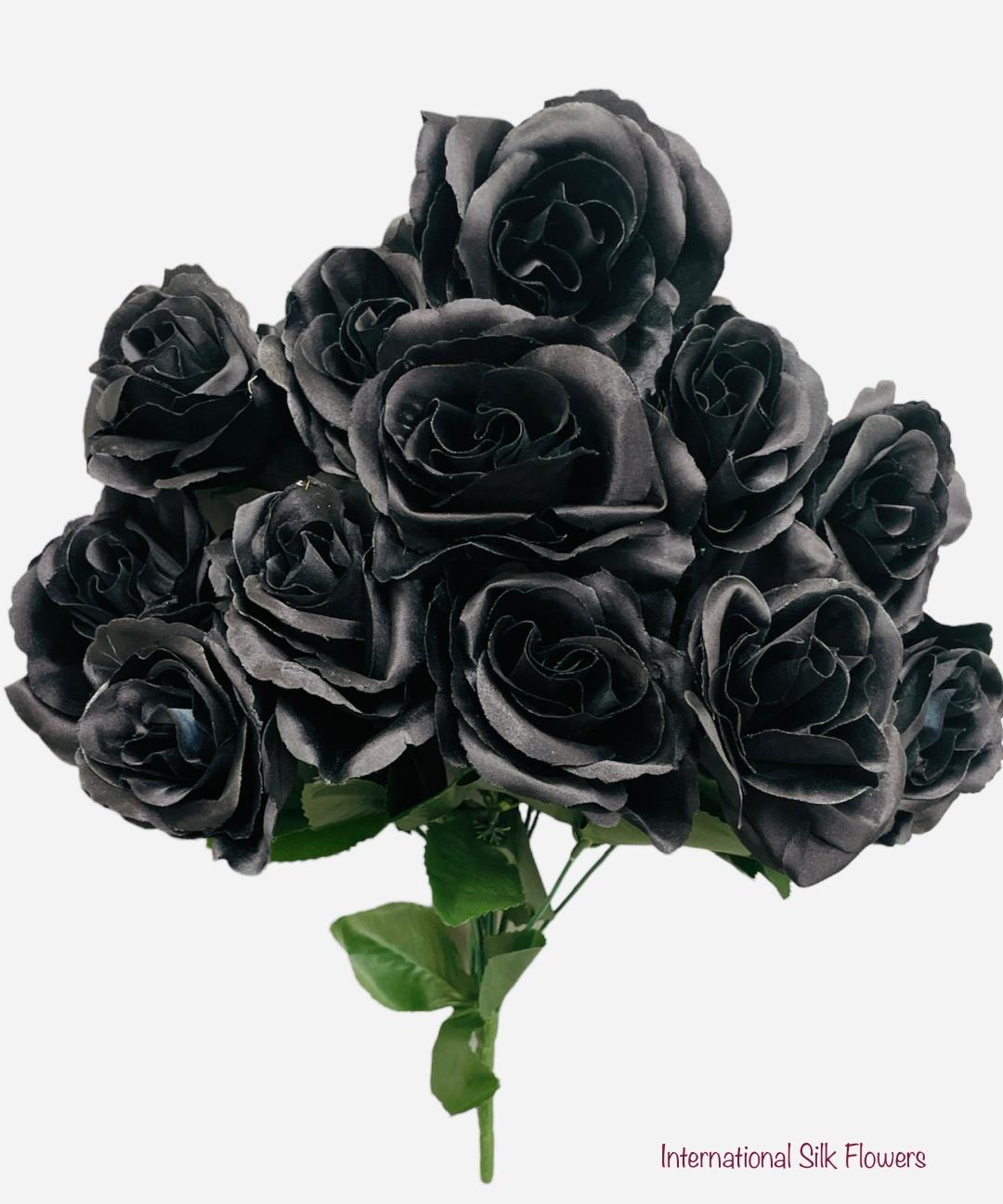 17" Satin Open Rose Bush ( INT398-#16 Black )