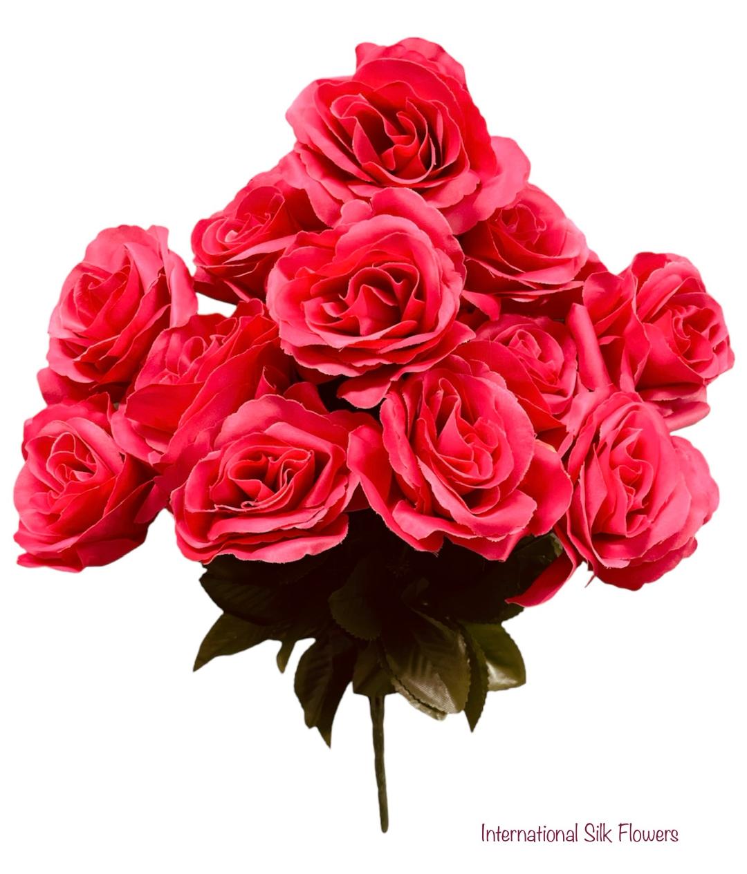 17" Satin Open Rose Bush ( INT398-Fushia )