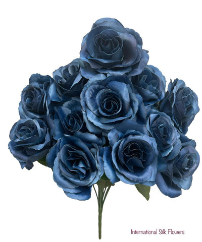 17''Satin Open Rose Bush ( INT398- NAVY BLUE )
