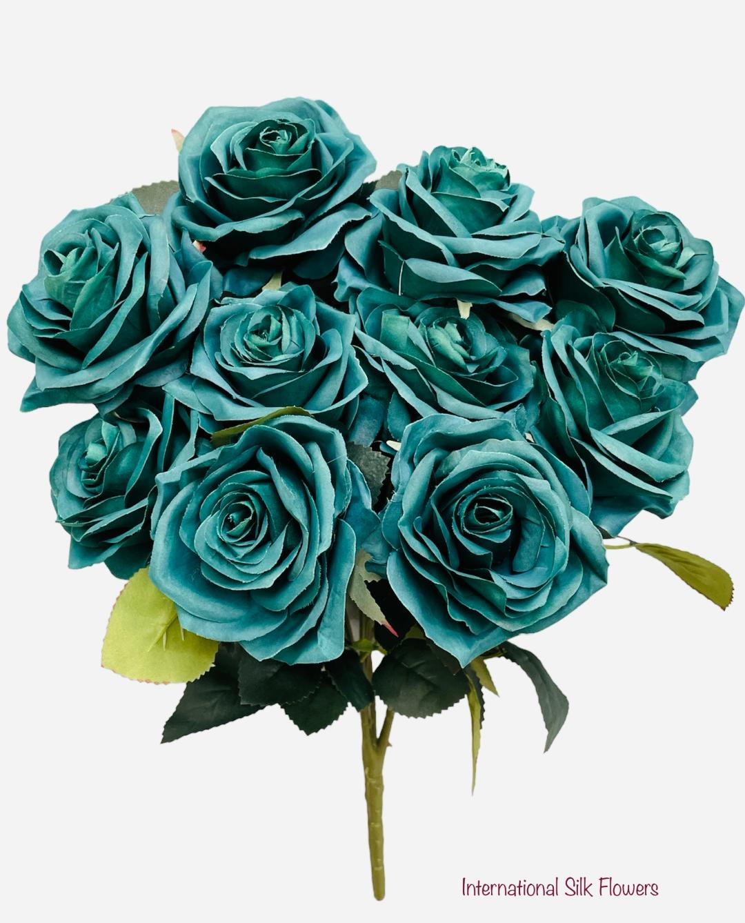 18" Silk Open Rose Bush ( AN10004-Hunt/GR )
