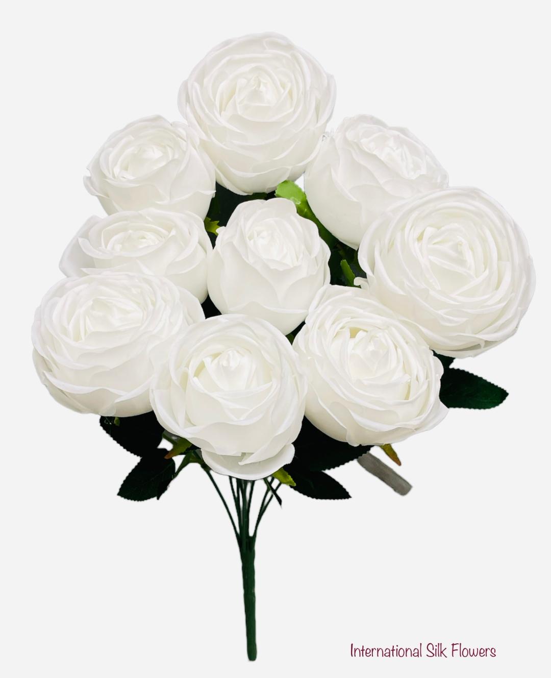 16” Faux Cabbage Rose Bush ( INT0005-White )