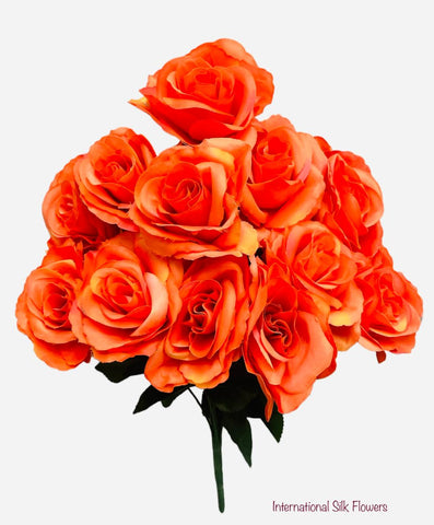 17" Satin Open Rose Bush ( INT398-Orange )