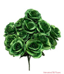 17" Satin Open Rose Bush ( INT398-Emerald )