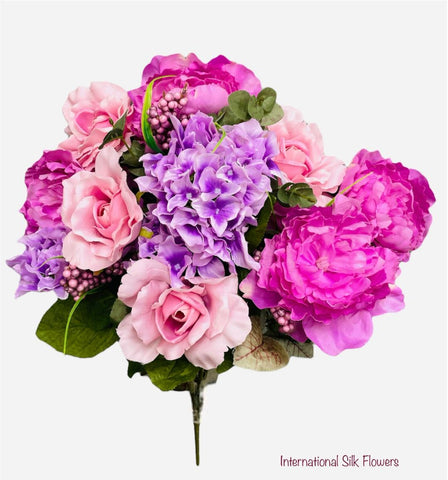 21'' Rose/ Peony/ Hydrangea Mixed Bush ( INT3535-Lavender )