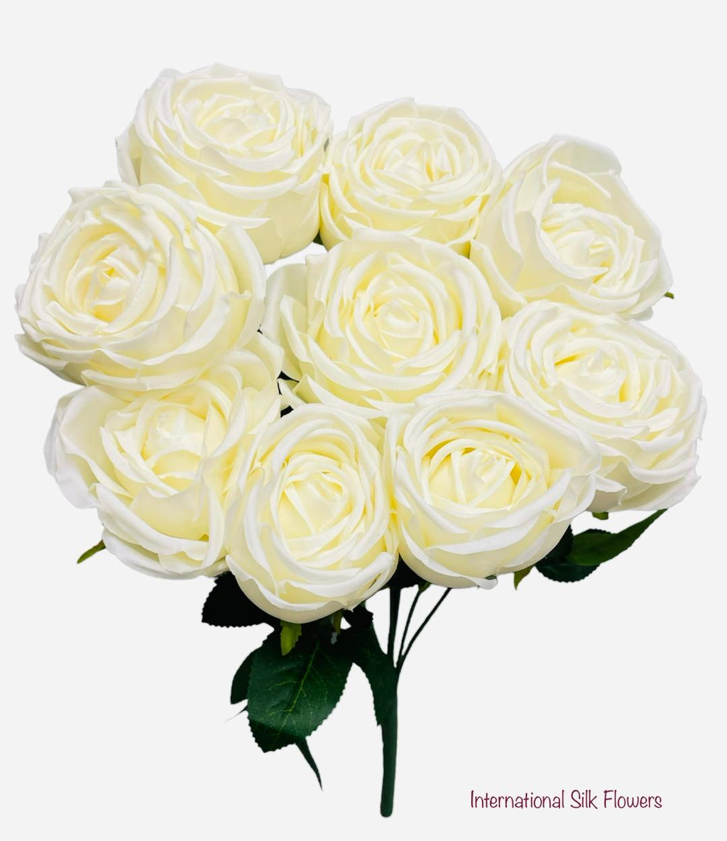 16” Faux Cabbage Rose Bush ( INT0005- Cream )