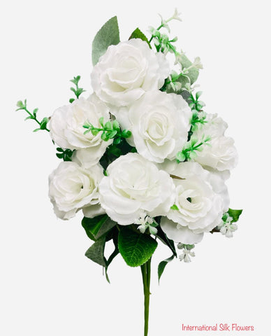 13'' Small Open Rose Bush ( J07001-White )