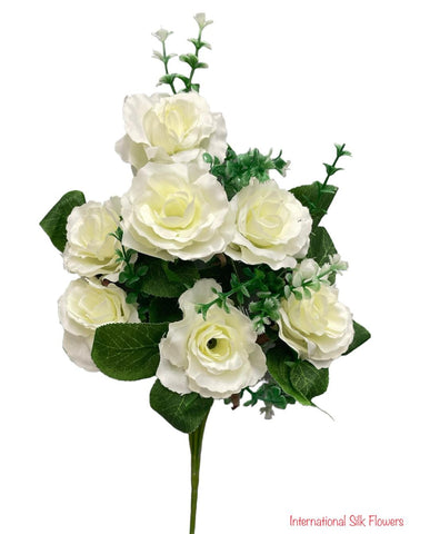 13'' Small Open Rose Bush ( J07001-Cream )