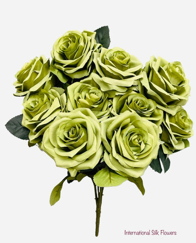 18" Silk Open Rose Bush ( AN10004-Sage/Green  )