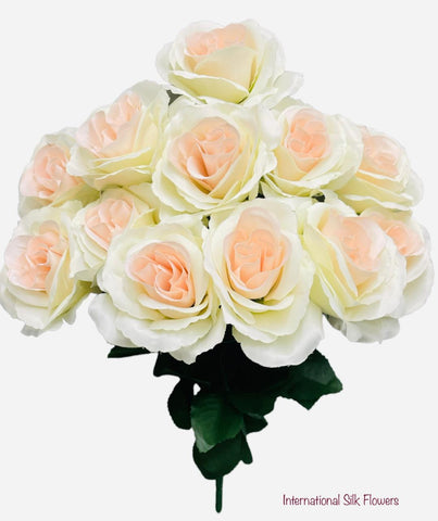 17" Satin Open Rose Bush ( INT398-Beige )