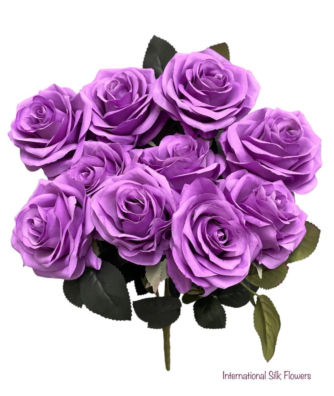 18" Silk Open Rose Bush ( AN10004-Lavender )