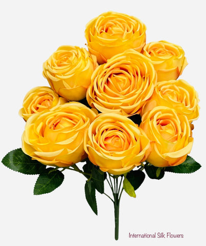 16” Faux Cabbage Rose Bush ( INT0005-Yellow )