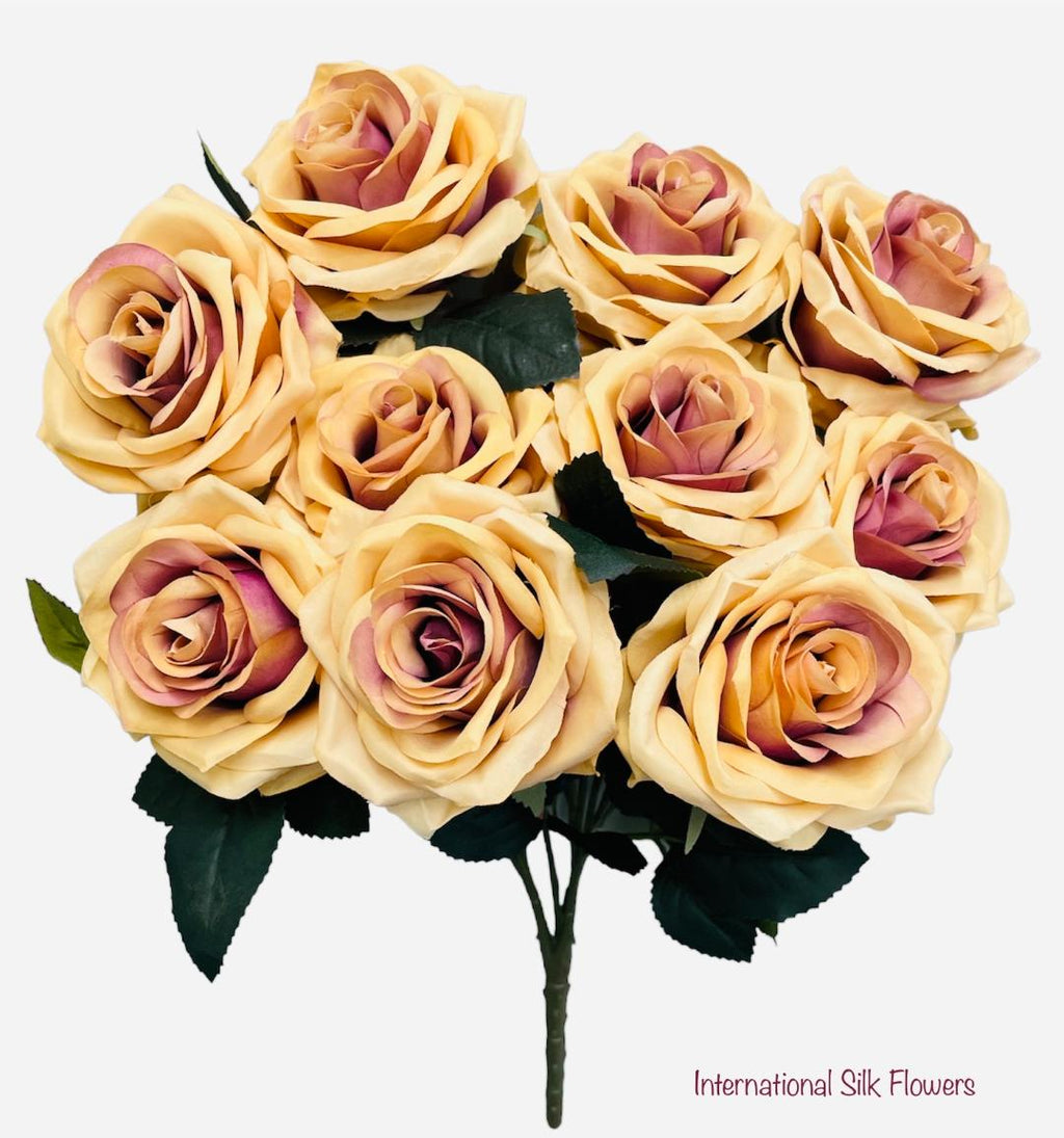 18" Silk Open Rose Bush ( AN10004-Dark/Beige ) B1024
