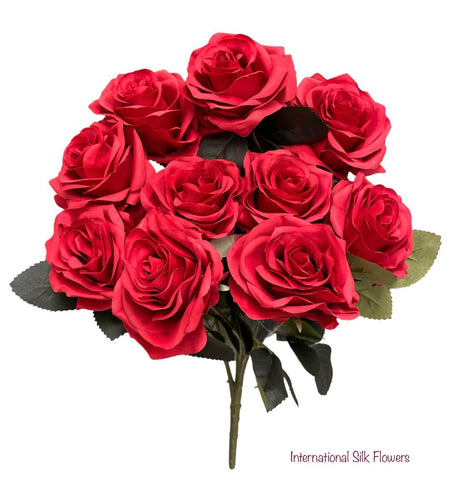 18" Silk Open Rose Bush ( AN10004-Pure Red )