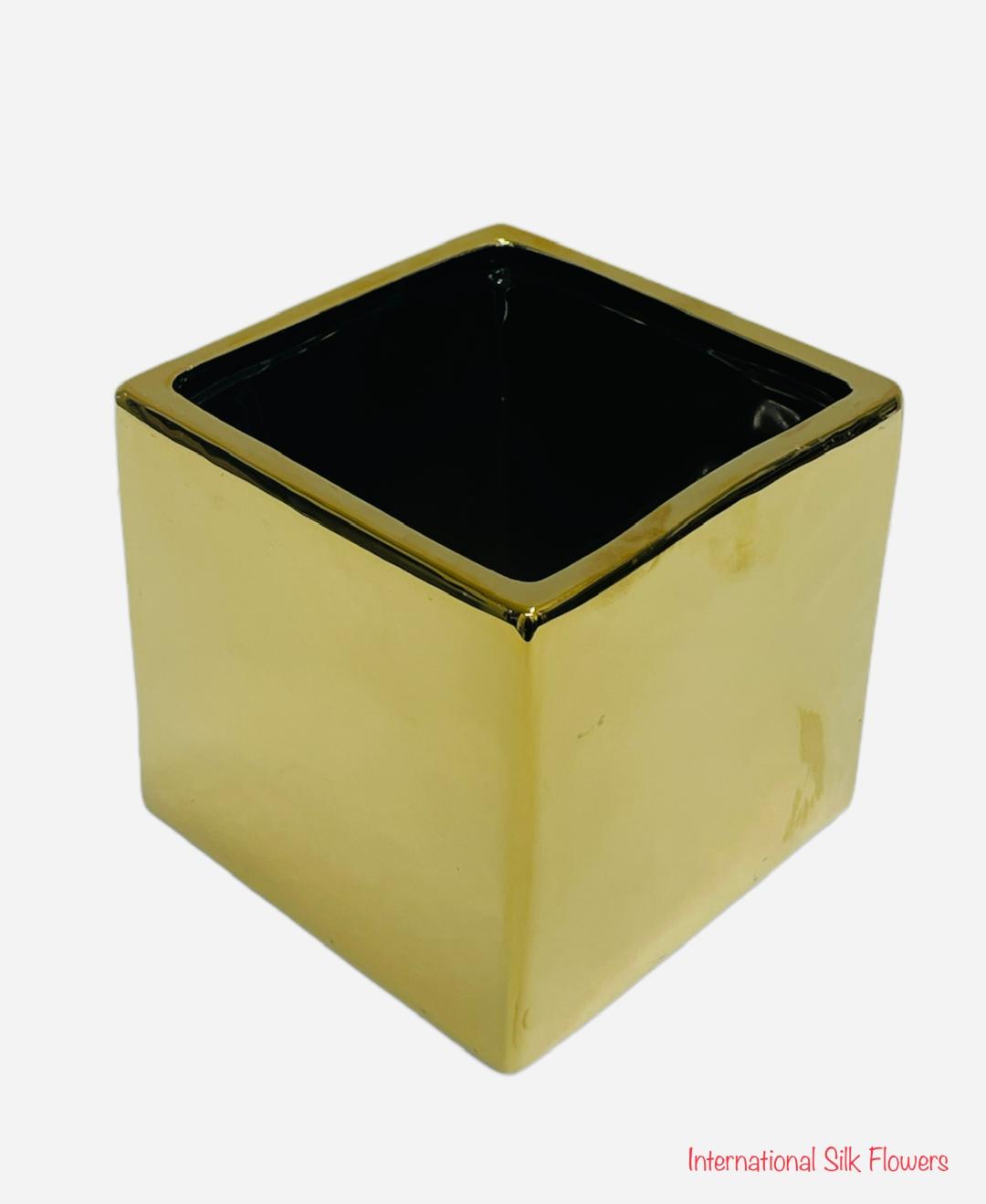 5'' SQUARE CUBE VASE  ( CSQ5505-Gold )